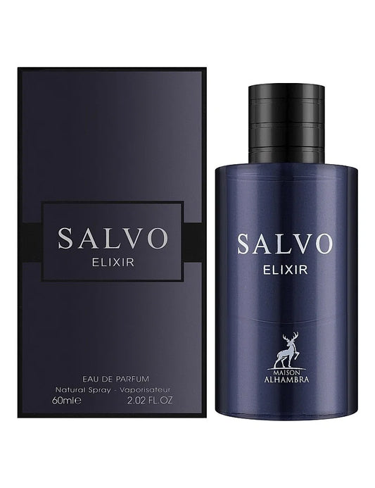 Maison Alhambra Salvo Elixir Eau de Parfum Flasche mit 60ml, elegantes Parfümdesign und aromatischer Duft.