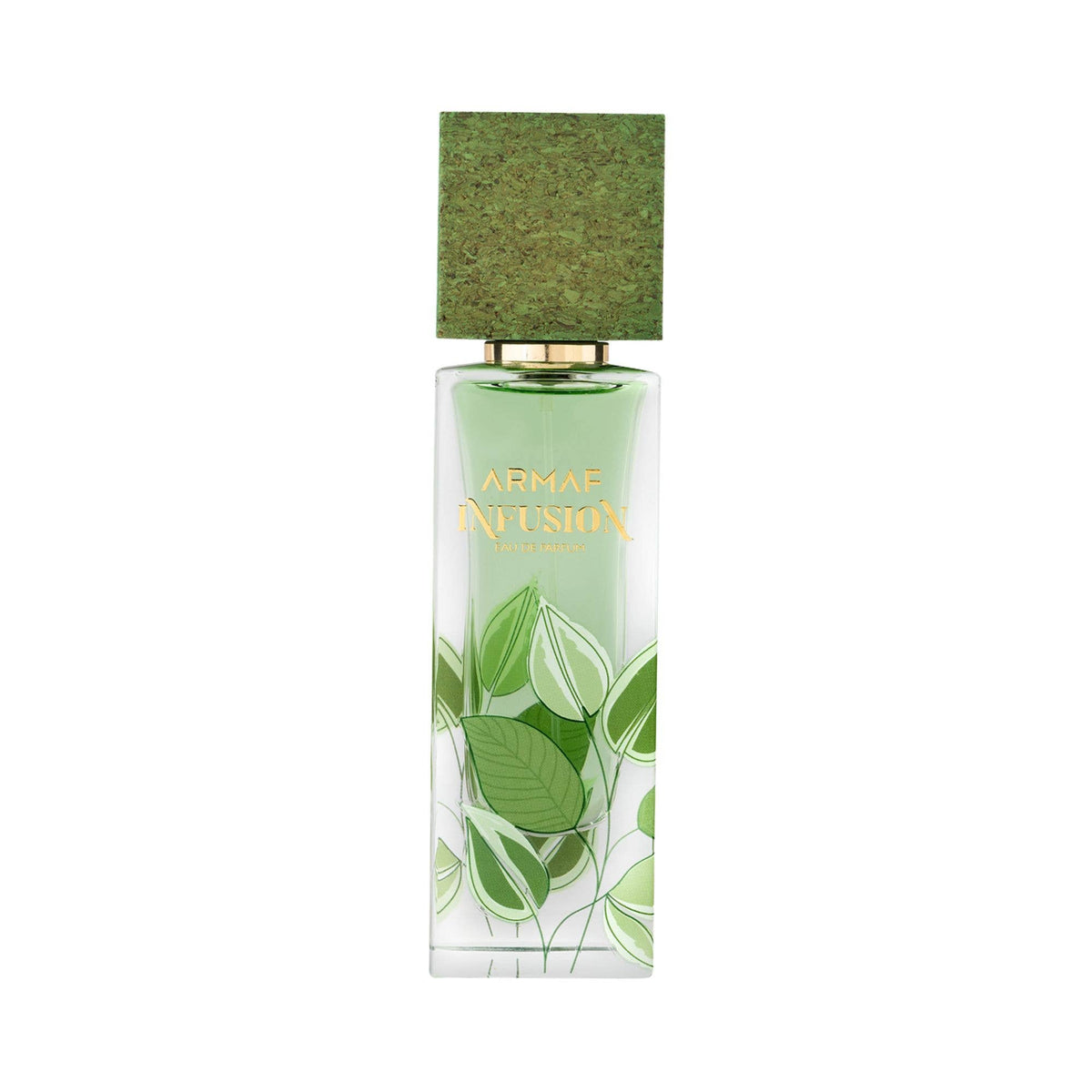 Armaf Infusion Eau de Parfum Flasche mit eleganter Gestaltung und Duftnoten, seitlich sichtbar auf weißem Hintergrund.