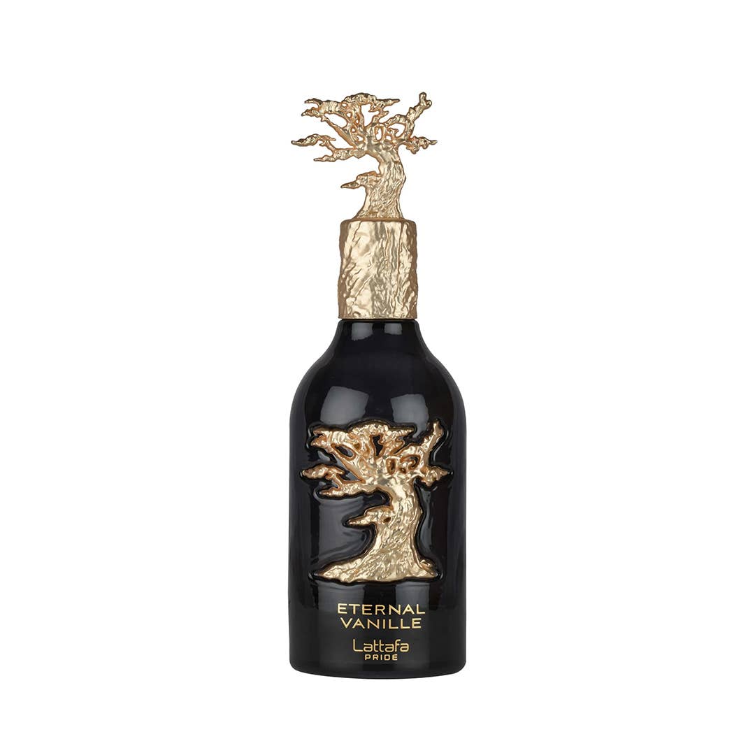 Lattafa Pride Eternal Vanilla Eau de Parfum Flasche mit Vanillegeschmack und eleganter Verpackung, Duft für Damen und Herren