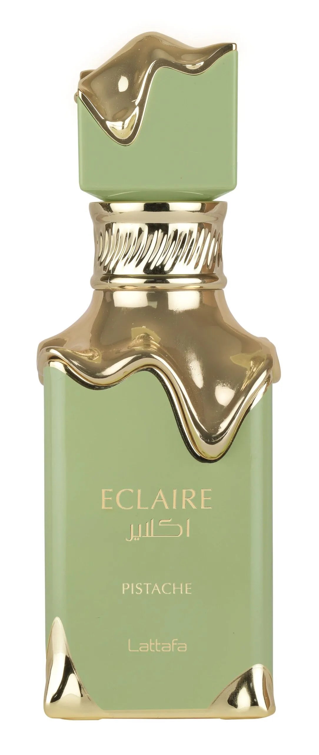 Lattafa Eclaire Pistache Eau de Parfum Flasche mit grüner Verpackung und blumigem Design, für Damen und Herren