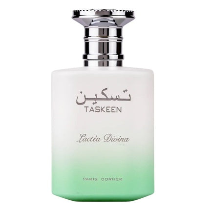 Paris Corner Taskeen Lactéa Divina Eau de Parfum Flasche mit eleganter Verpackung auf weißem Hintergrund